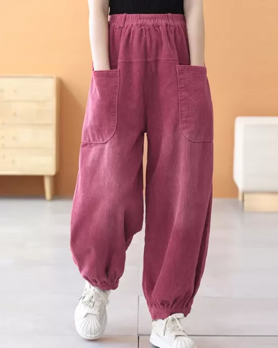 Loose Elasticity Solid Color Casual Flared Pants Bottoms