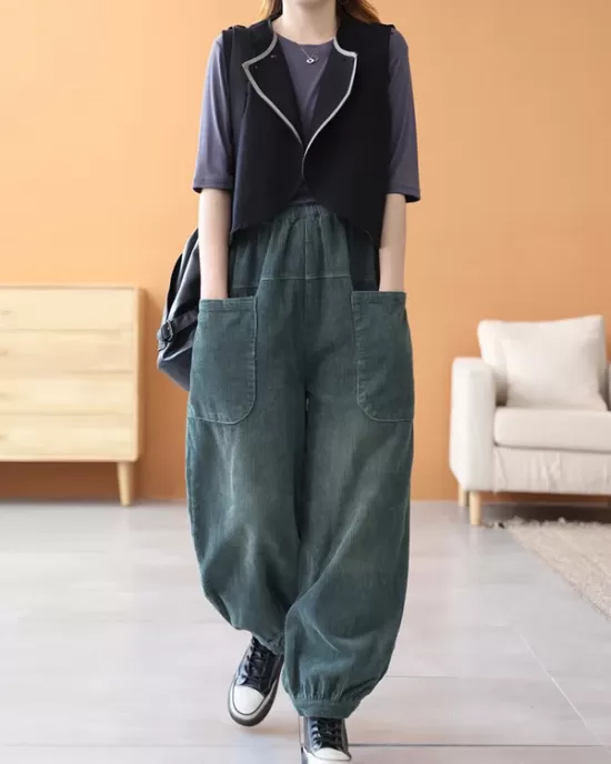 Loose Elasticity Solid Color Casual Flared Pants Bottoms