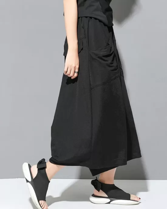 Simple Loose Wide Leg Solid Color Casual Three-Quarter Pants Bottoms