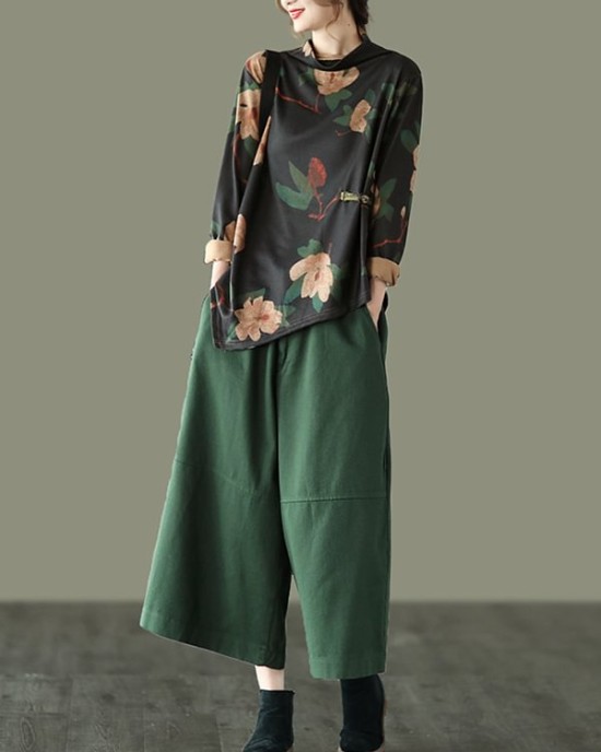 Simple Wide Leg Loose Solid Color Casual Pants Bottoms