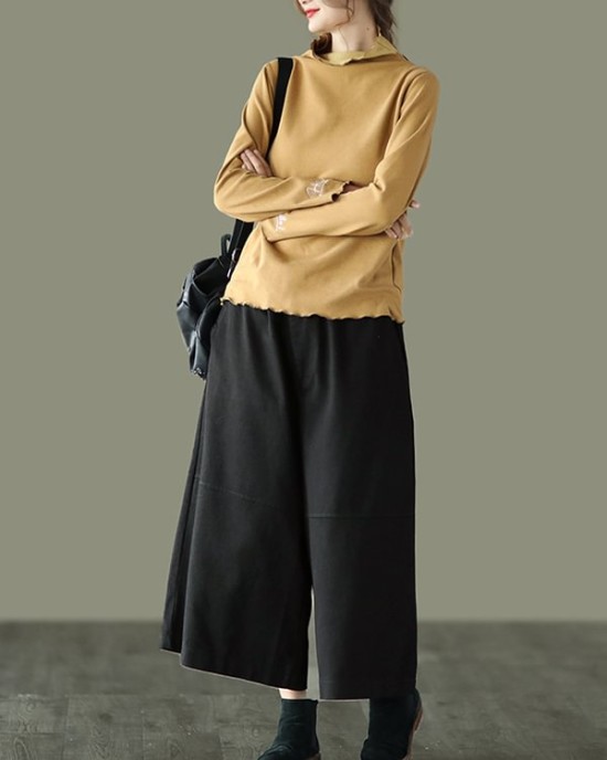 Simple Wide Leg Loose Solid Color Casual Pants Bottoms