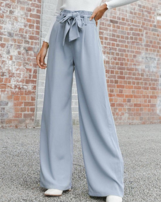 Simple Loose Wide Leg Solid Color Casual Pants Bottoms