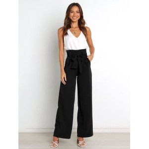 Simple Loose Wide Leg Solid Color Casual Pants Bottoms