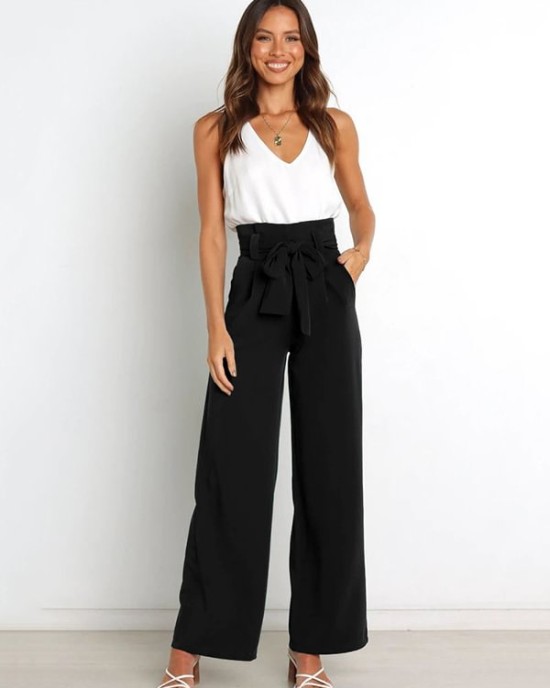 Simple Loose Wide Leg Solid Color Casual Pants Bottoms