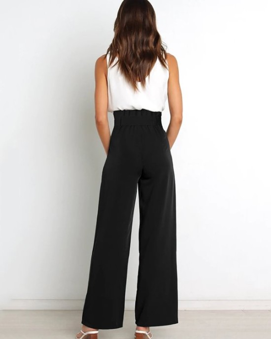 Simple Loose Wide Leg Solid Color Casual Pants Bottoms