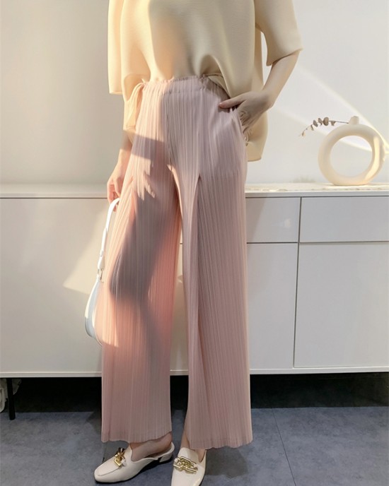 Simple Wide Leg Loose Pleated Solid Color Casual Pants Bottoms