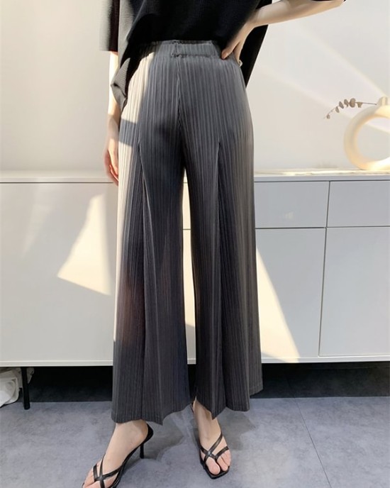 Simple Wide Leg Loose Pleated Solid Color Casual Pants Bottoms