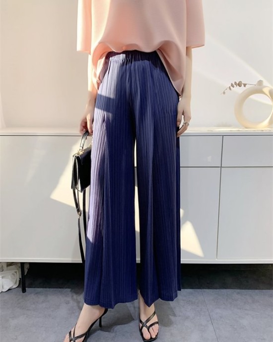 Simple Wide Leg Loose Pleated Solid Color Casual Pants Bottoms