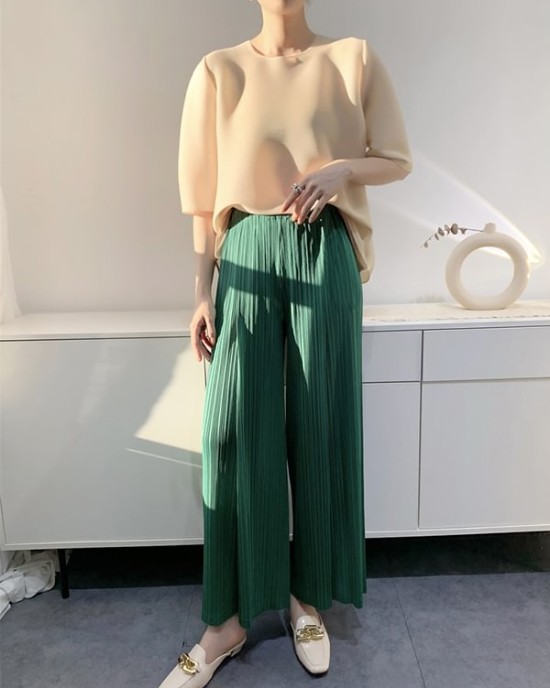 Simple Wide Leg Loose Pleated Solid Color Casual Pants Bottoms