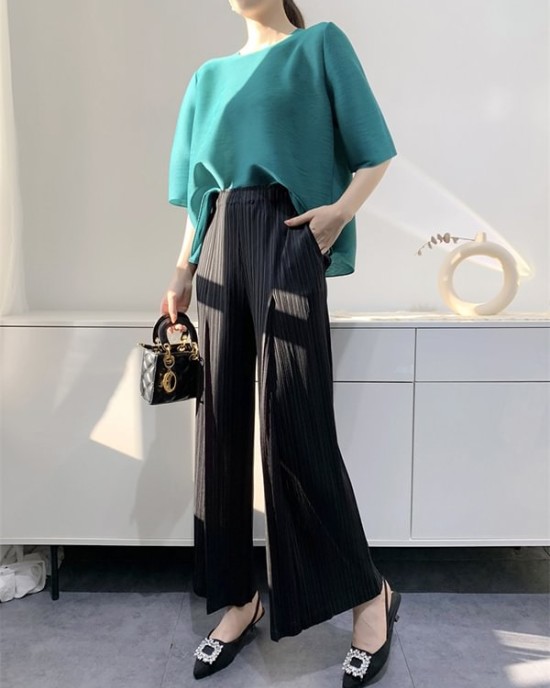 Simple Wide Leg Loose Pleated Solid Color Casual Pants Bottoms