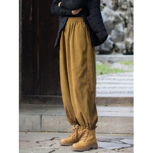 Loose Solid Color Corduroy Casual Ninth Pants Bottoms