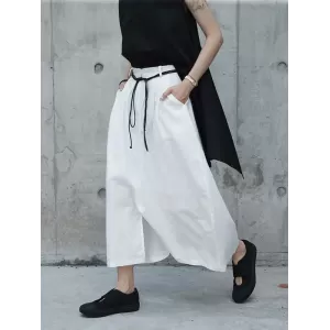 Loose White Linen Split-side Harem Pants