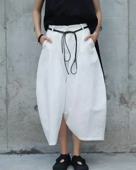 Loose White Linen Split-side Harem Pants