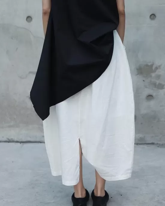 Loose White Linen Split-side Harem Pants