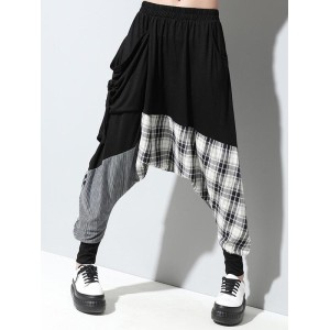 Loose Plaid Split-joint Harem Pants