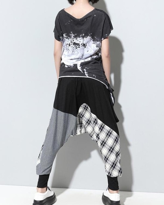 Loose Plaid Split-joint Harem Pants