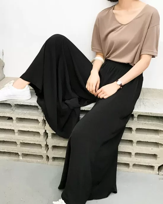 Original Solid Column Wide Leg Pants