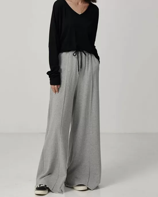 Casual Solid Column Wide Leg Pants