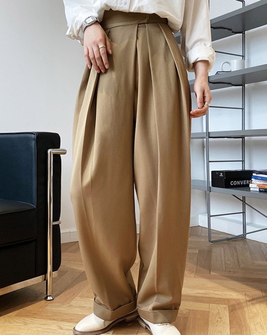 Loose Wide-Leg Velcro Suit Pants