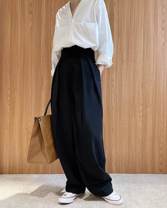 Loose Wide-Leg Velcro Suit Pants