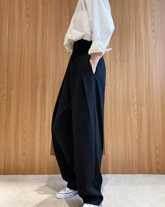 Loose Wide-Leg Velcro Suit Pants