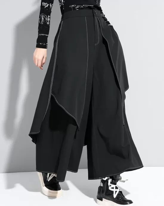 Loose False-Two Split-Joint Wide-Leg Pants