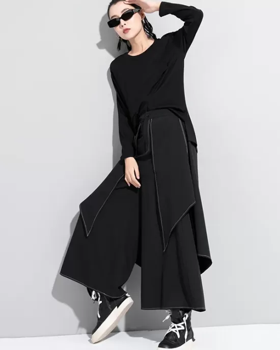 Loose False-Two Split-Joint Wide-Leg Pants