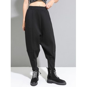 Stylish Black Velvet Split-Joint Harem Pants