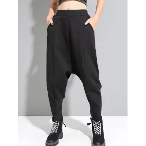 Stylish Black Velvet Split-Joint Harem Pants