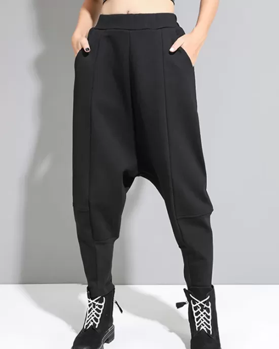 Stylish Black Velvet Split-Joint Harem Pants