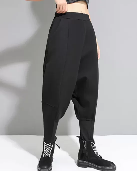 Stylish Black Velvet Split-Joint Harem Pants