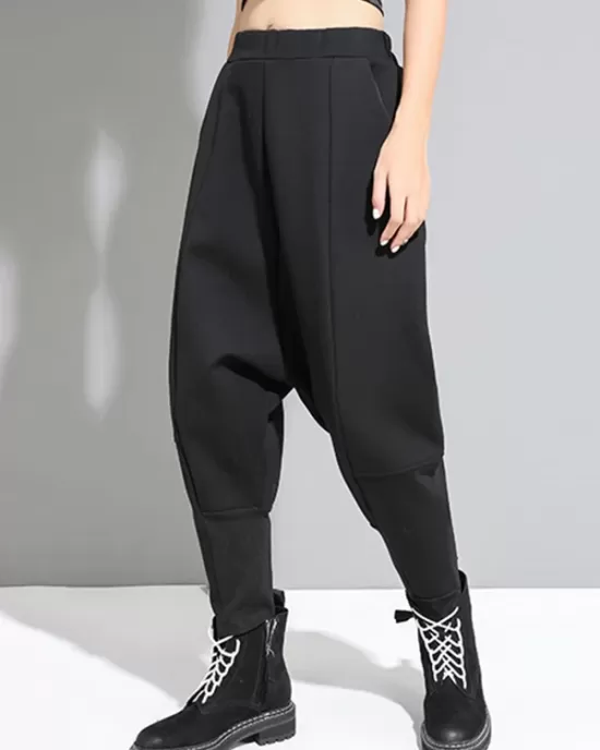 Stylish Black Velvet Split-Joint Harem Pants