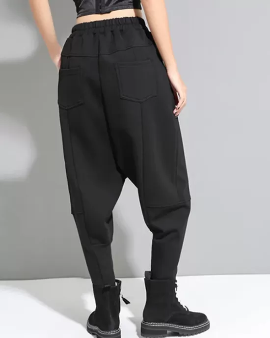 Stylish Black Velvet Split-Joint Harem Pants