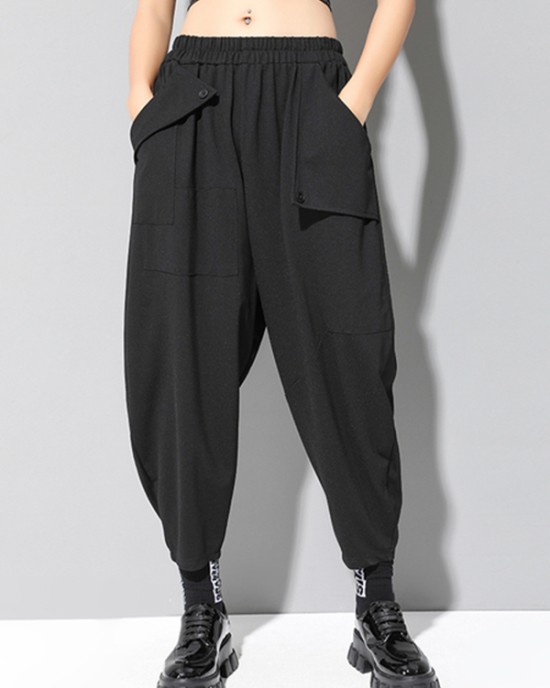 Stylish Black Asymmetric Elasticity Harem Pants