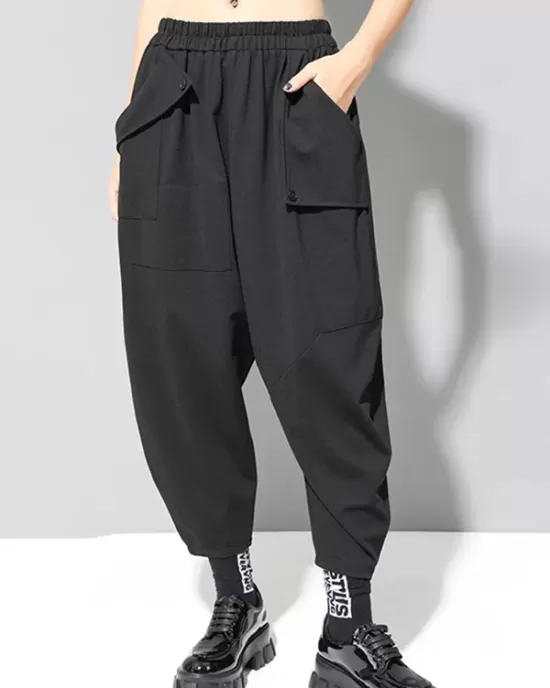 Stylish Black Asymmetric Elasticity Harem Pants