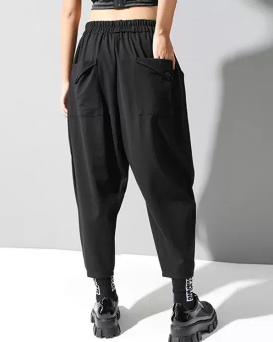 Stylish Black Asymmetric Elasticity Harem Pants