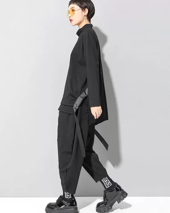 Stylish Black Asymmetric Elasticity Harem Pants