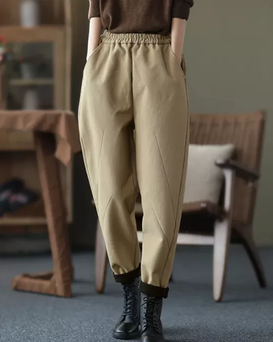 Thicken Velvet Elasticity Solid Color  Casual Pants