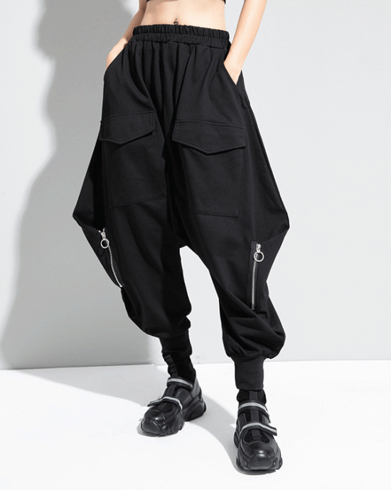 Zipper Original Simple Loose Solid Harem Pants