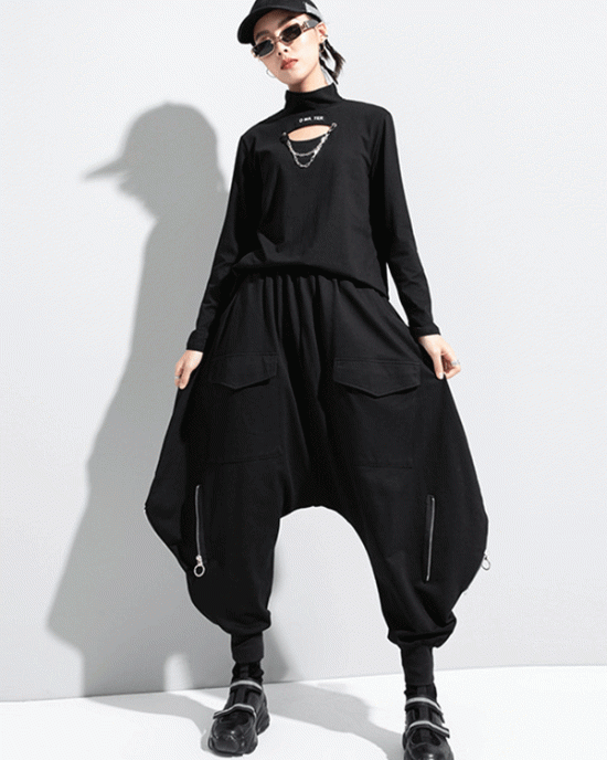 Zipper Original Simple Loose Solid Harem Pants