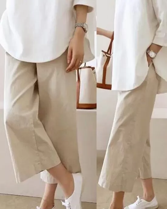 5 Colors Line Loose Casual Plus Size Wide-Leg Pants