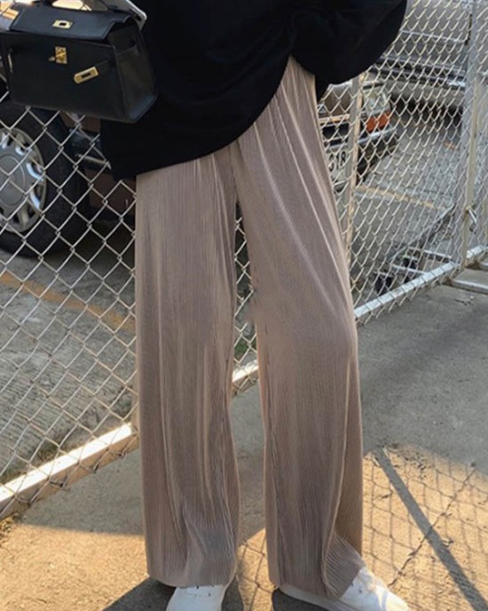 Pleated Solid Color Comfortable Casual Loose Wide-Leg Pants