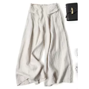 Solid Color Ramie Cotton Plus Size Loose Ninth Wide-Leg Pants