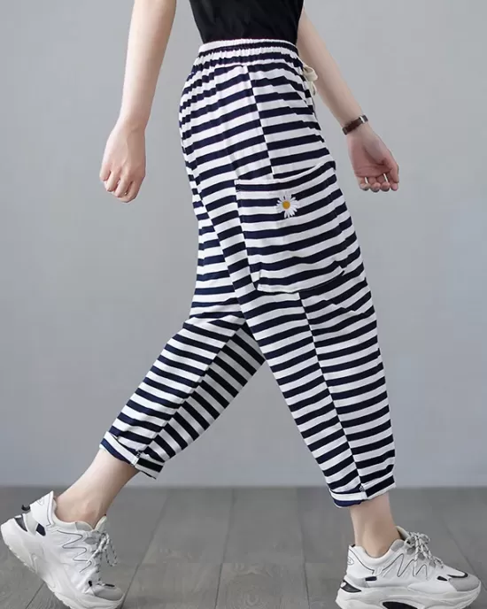 Loose Striped Drawstring Harem Sports Pants