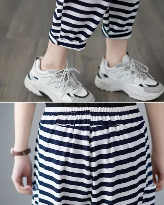 Loose Striped Drawstring Harem Sports Pants