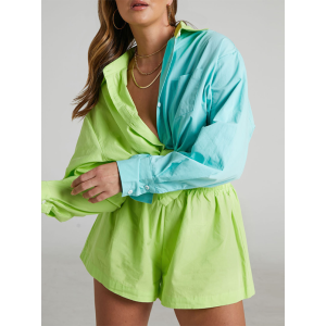 Original Loose Contrast Color Blouse&Elasticity Shorts 2 Pieces Set