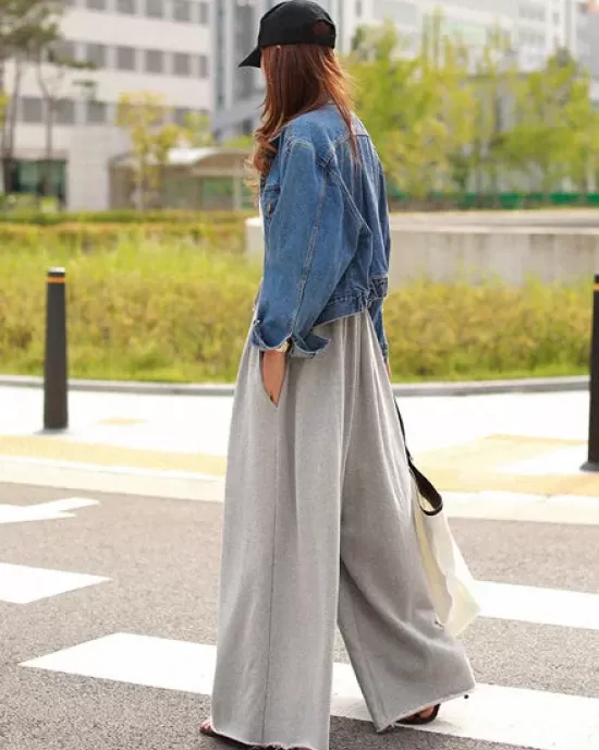 Loose Urban Gray Wide Leg Elastic Waist Pants