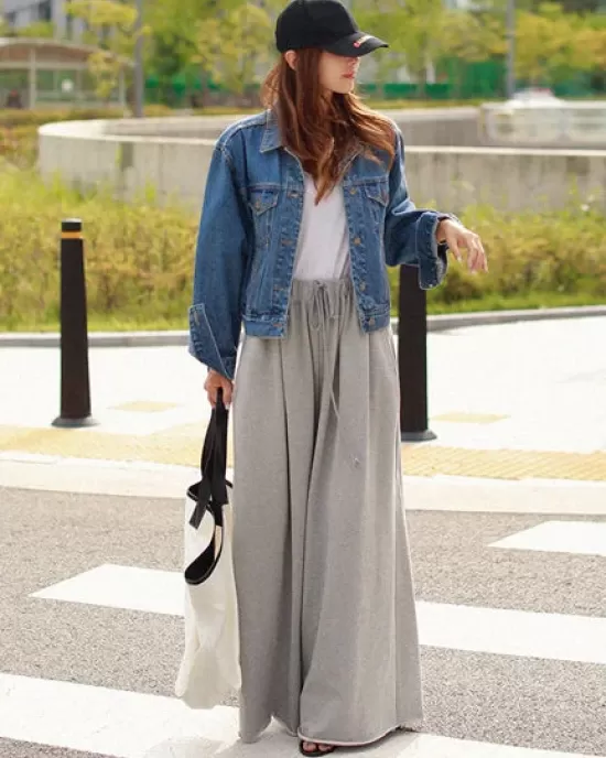 Loose Urban Gray Wide Leg Elastic Waist Pants