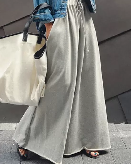 Loose Urban Gray Wide Leg Elastic Waist Pants