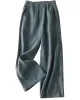 Ruffle Ramie Cotton Elasticity Loose Casual Wide-Leg Pants